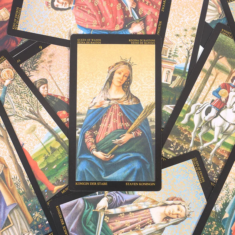 Golden Botticelli Tarot Deck | 78 Artistic Cards with Guidebook