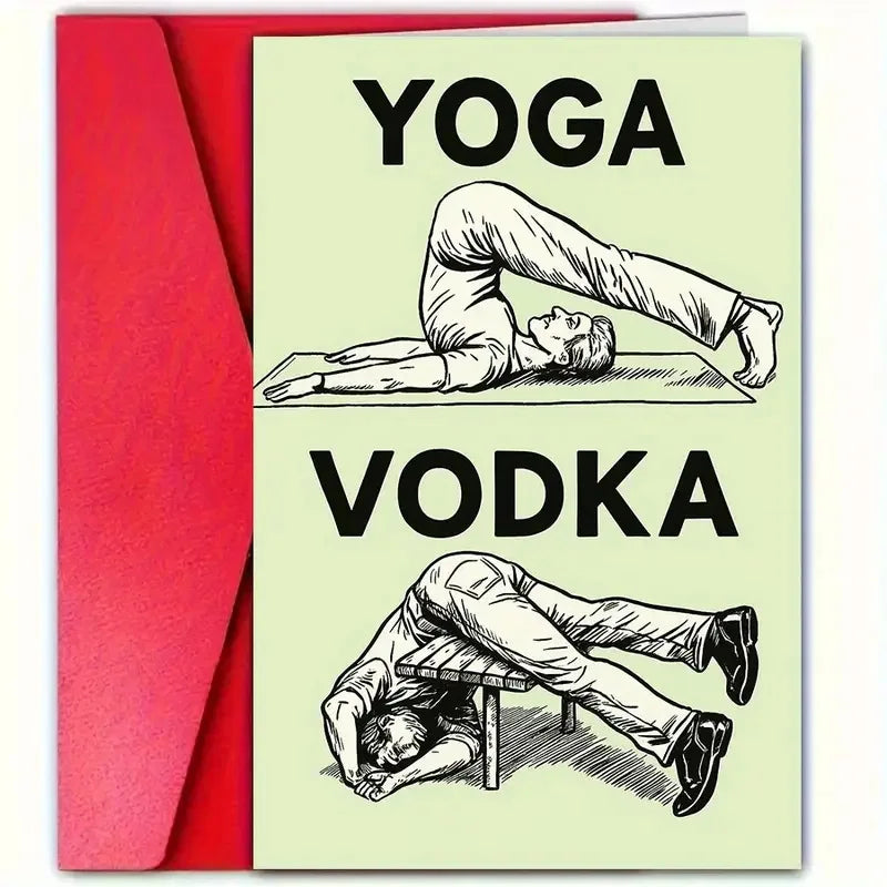 Yoga vs Vodka Greeting Card — Funny Birthday Card for Fitness Lovers, Yoga Fans & Party Friends