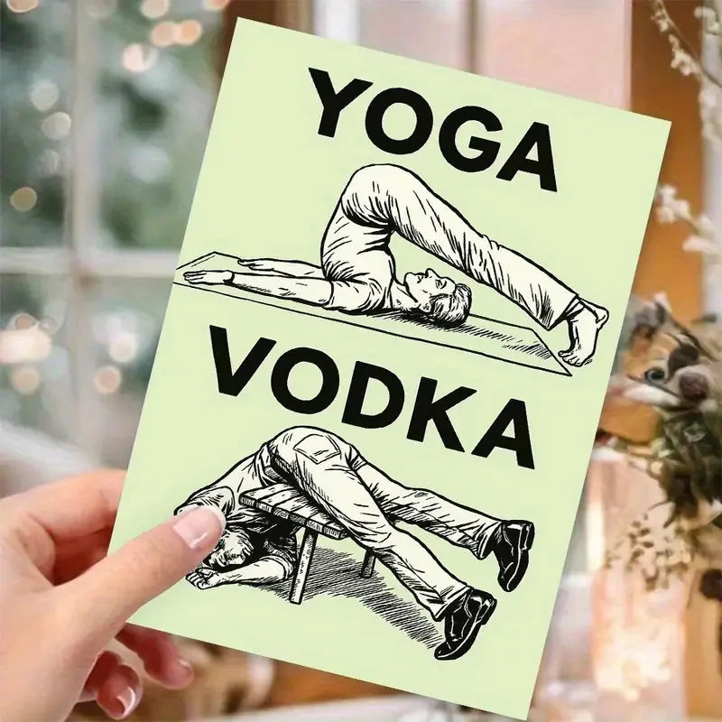 Yoga vs Vodka Greeting Card — Funny Birthday Card for Fitness Lovers, Yoga Fans & Party Friends
