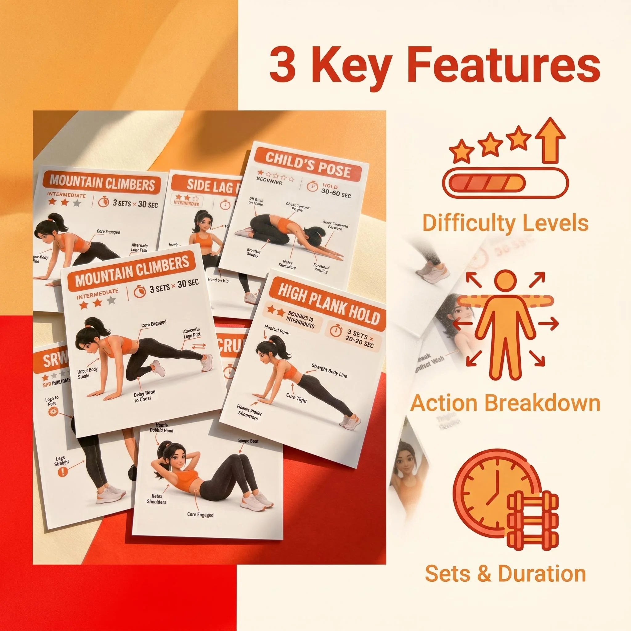 Home Workout Exercise Cards — Fitness Guide Deck for Strength Training, Core Workouts & Stretching