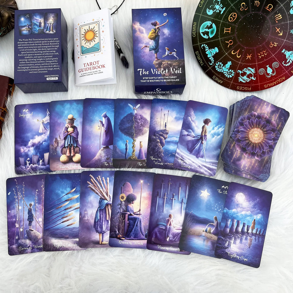 Violet Veil Tarot Deck — 78 Card Ethereal Cosmic Tarot Cards with Guidebook for Intuitive Reading & Spiritual Reflection