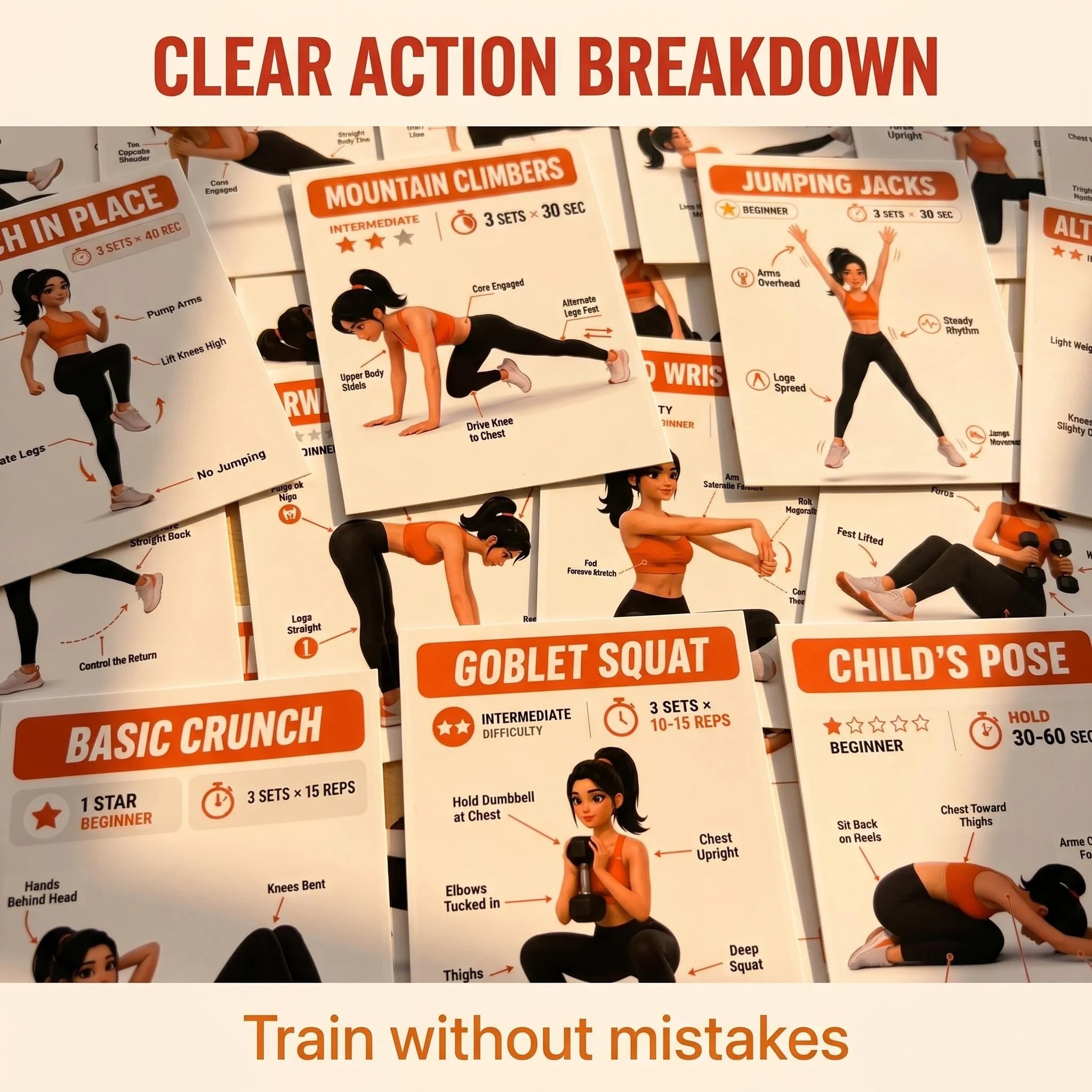 Home Workout Exercise Cards — Fitness Guide Deck for Strength Training, Core Workouts & Stretching
