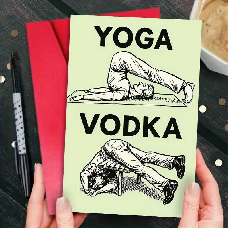 Yoga vs Vodka Greeting Card — Funny Birthday Card for Fitness Lovers, Yoga Fans & Party Friends