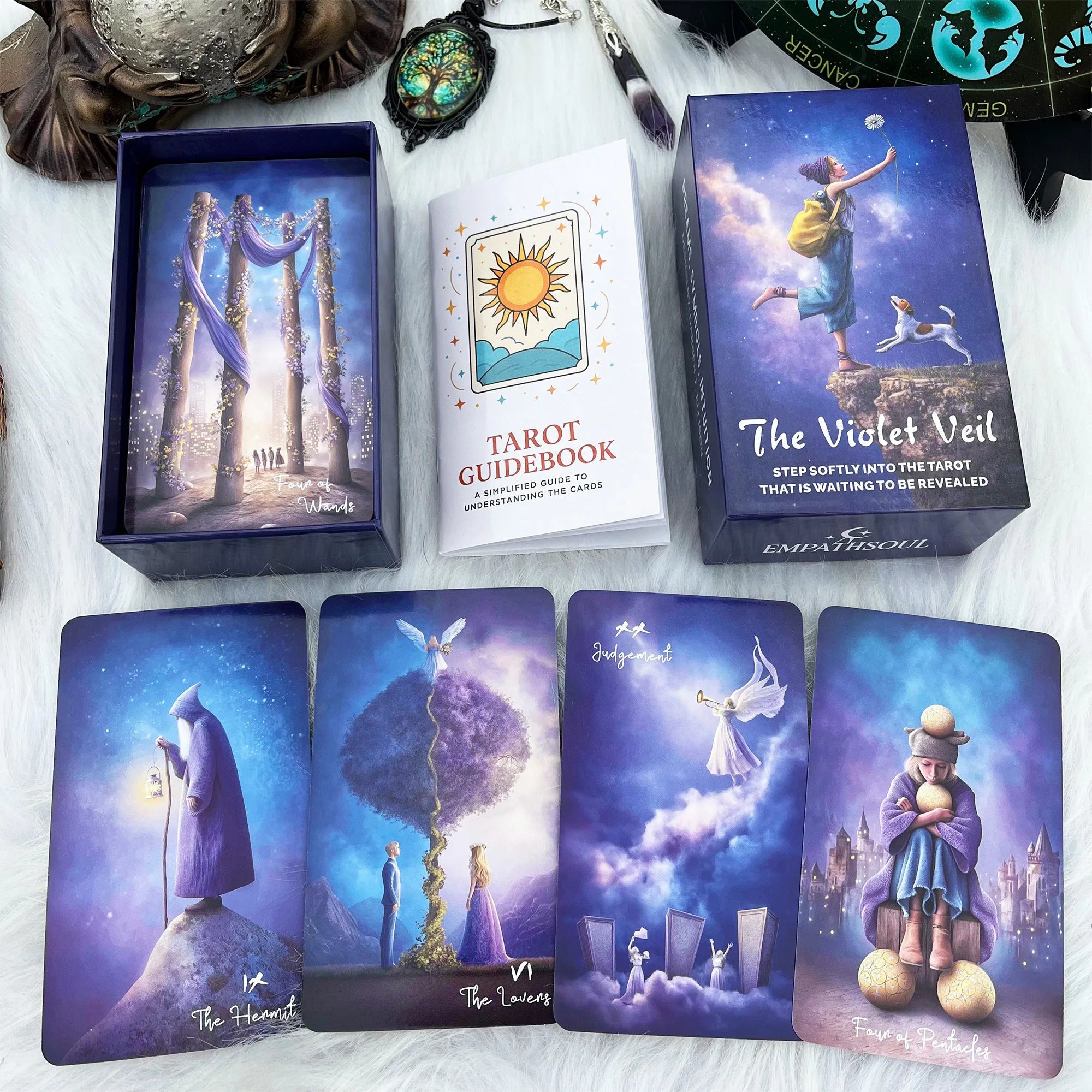 Violet Veil Tarot Deck — 78 Card Ethereal Cosmic Tarot Cards with Guidebook for Intuitive Reading & Spiritual Reflection